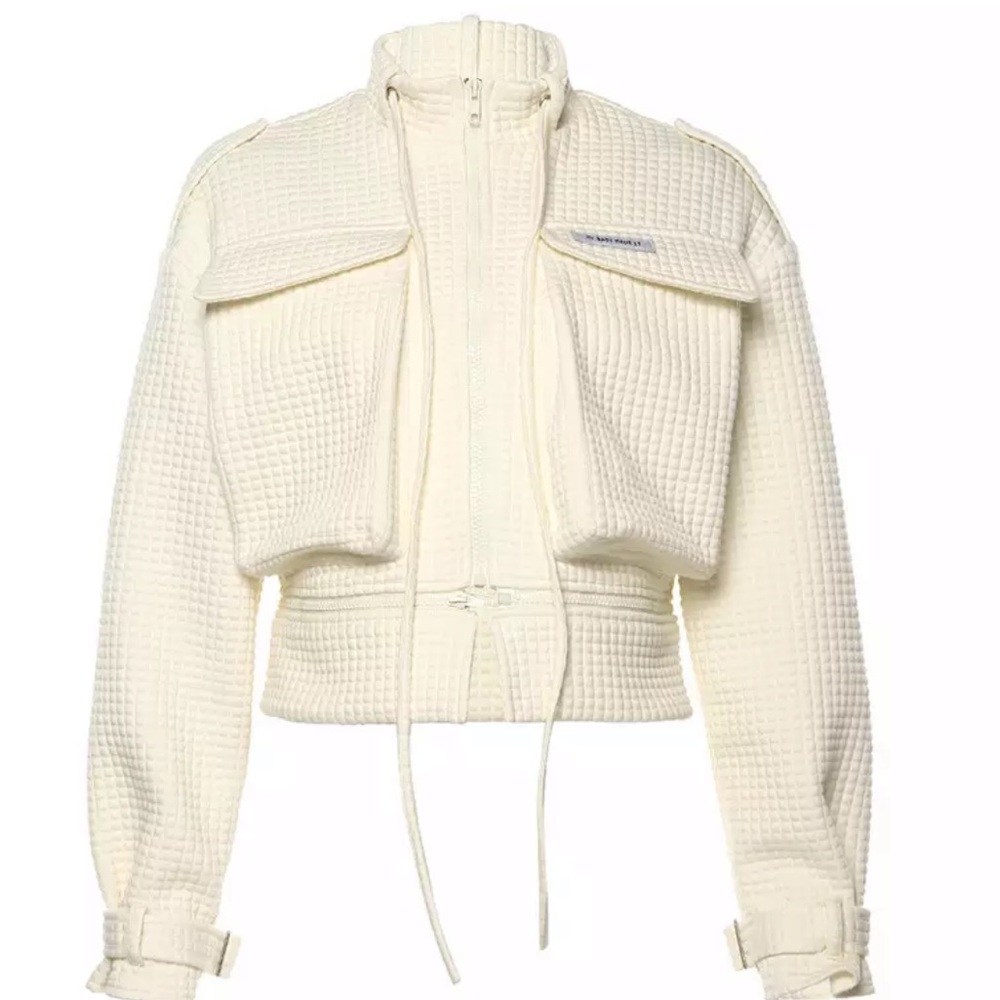 Jacket streetwear pockets cream white waffle fabric hip hop - Picture 2 of 11